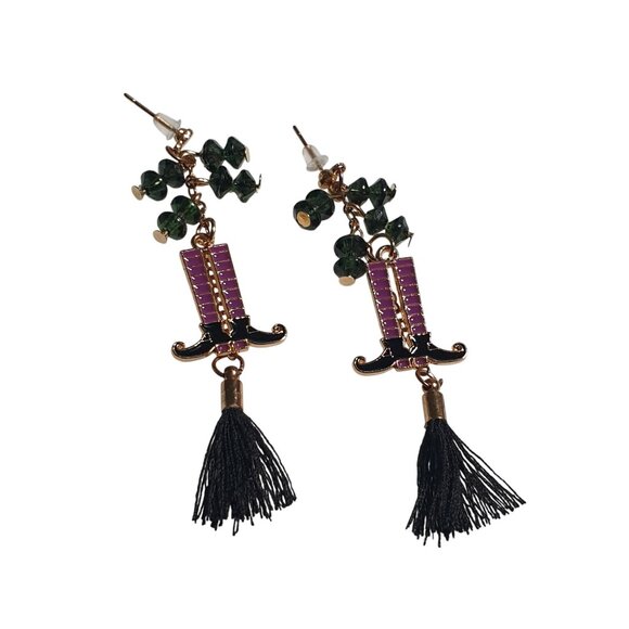 Halloween Handmade Earrings Witch Boots Dangle Pierced One Of A Kind Holiday - Picture 3 of 5